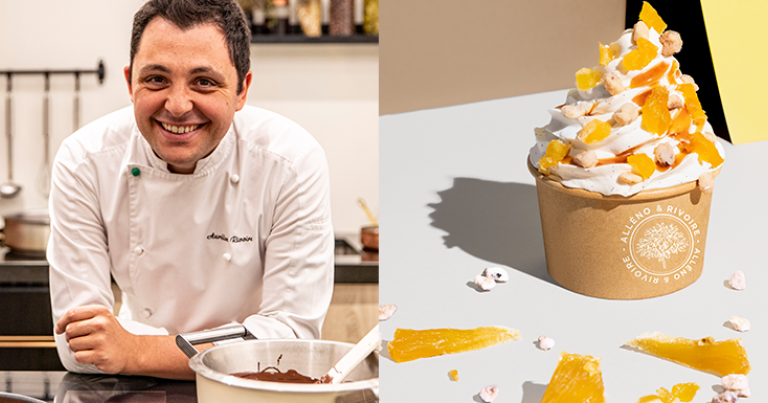 Le Chef pâtissier Aurélien Rivoire © Simon Detraz. Une glace Alléno & Rivoire © Ilya Kagan
