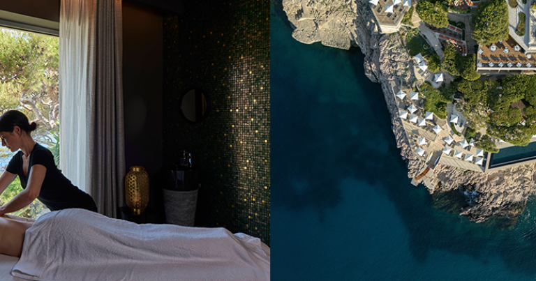 Massage au Spa Sisley® de l’hôtel 5 étoiles Les Roches Blanches, à Cassis © Comfiance. Vue aérienne de l’hôtel 5 étoiles Les Roches Blanches, à Cassis © Amaury Laparra