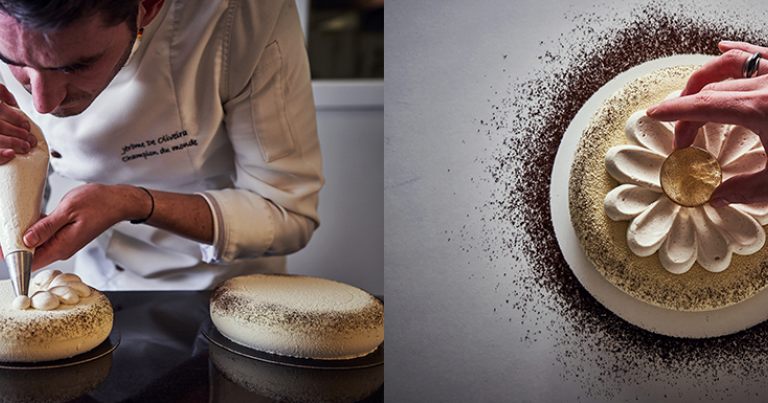 Le Chef pâtissier Jérôme De Oliveira. Une création du Chef © Jonathan Thevenet