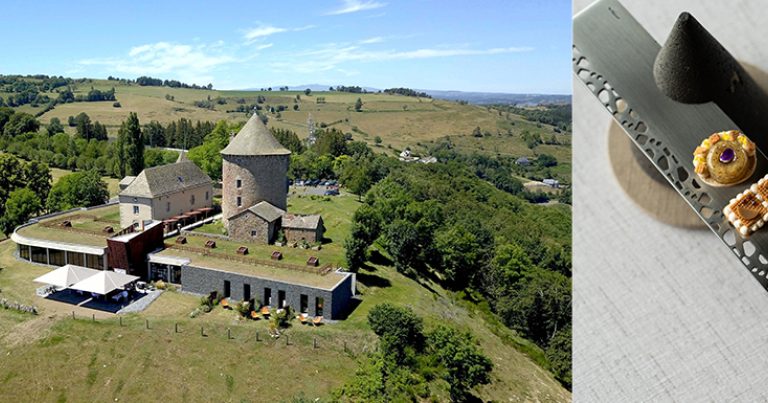 Le restaurant Serve Vieira dans le Cantal, 2 étoiles au Guide Michelin 2025 © Thierry Marsilhac. Mets sucrés © Alexandra Battut - Agence Camille Carlier