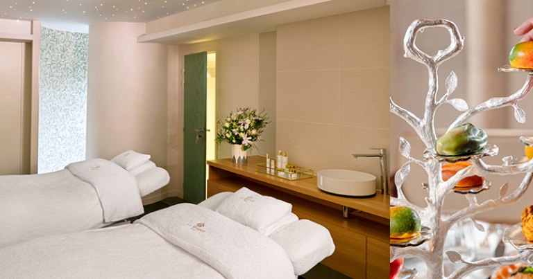 À gauche, le spa La Maison Valmont pour Le Meurice. À droite, les trompe-l’œil du Chef pâtissier Cedric Grollet © Dorchester Collection